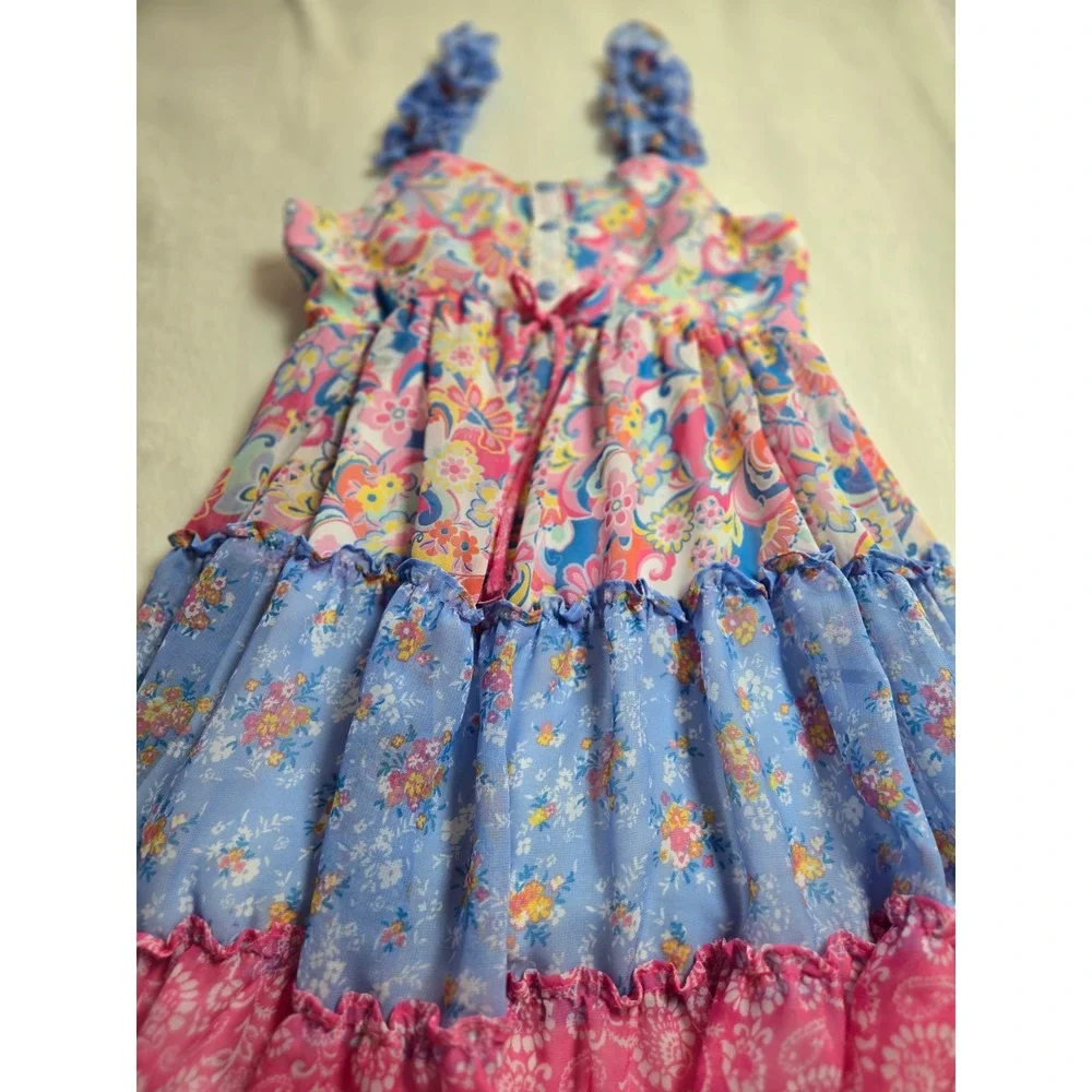 Jona Michelle Girls Tiered Floral Paisley Dress Pink‎ Blue Size 10 Cottagecore